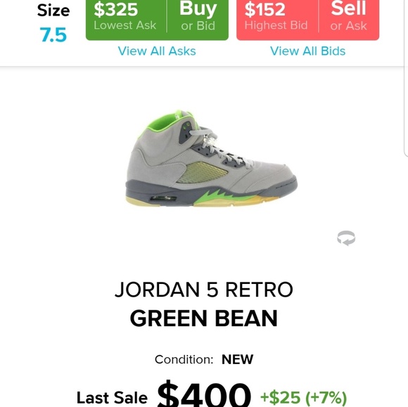 Jordan Retro 5 "Green Beans" SIZE 7.5 - Picture 7 of 7